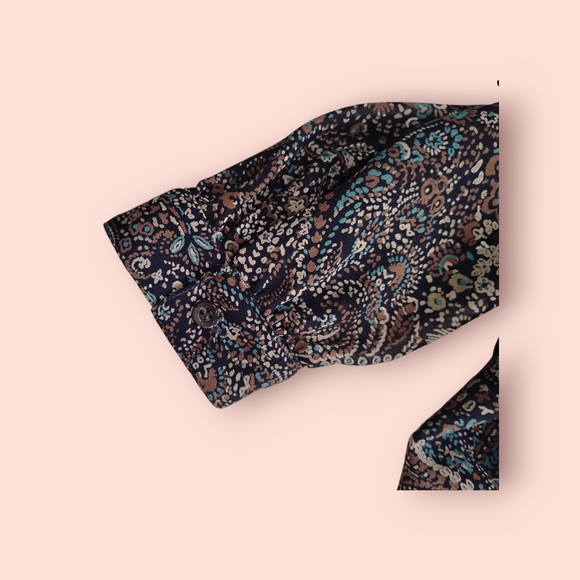 breckenridge Sheer Brown Lion Print Paisley Ruffle Neck Blouse - Picture 7 of 7